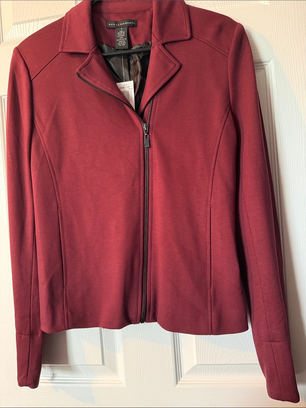 Grace Elements Burgundy Zip-Front Blazer Jacket